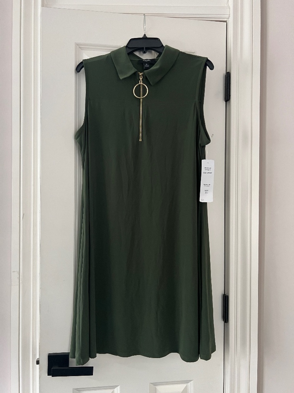 MSK Olive Green Sleeveless Extra Large Polo Dress Gold O-Ring Half Zip